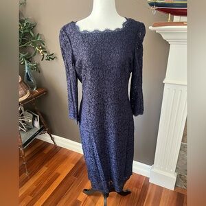 Adrianna Papell Navy Long Sleeve Lace Dress